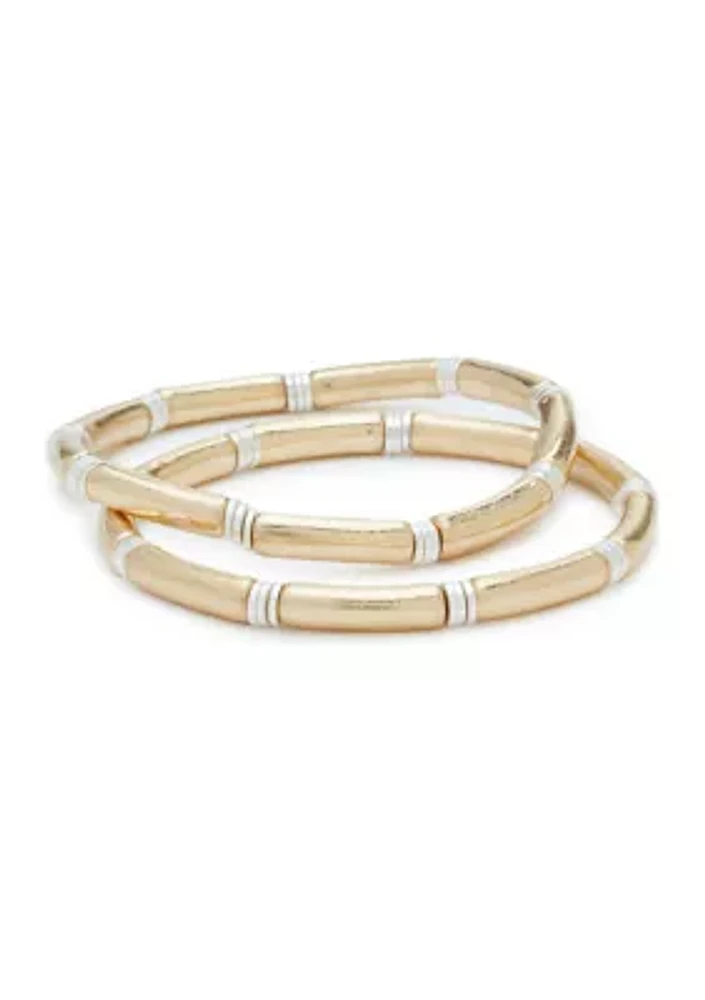 Two Tone Stretch Bangle Bracelet Set