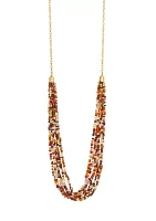 Gold-Tone Multi Row Multi Color Seed Bead Necklace