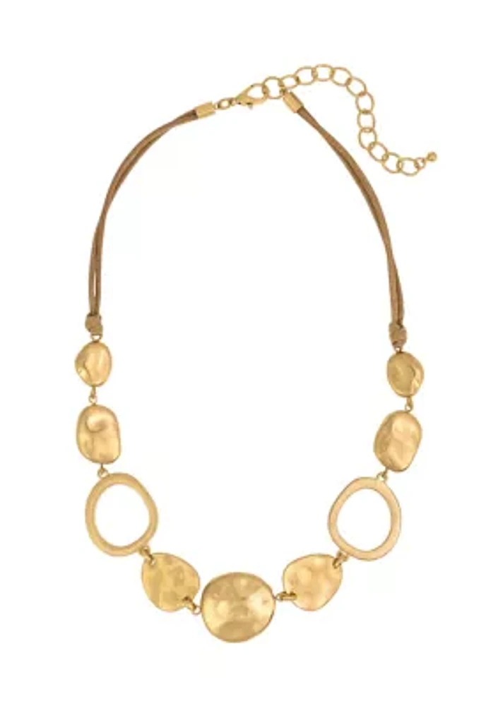 Gold-Tone Open Link and Nugget Frontal Necklace