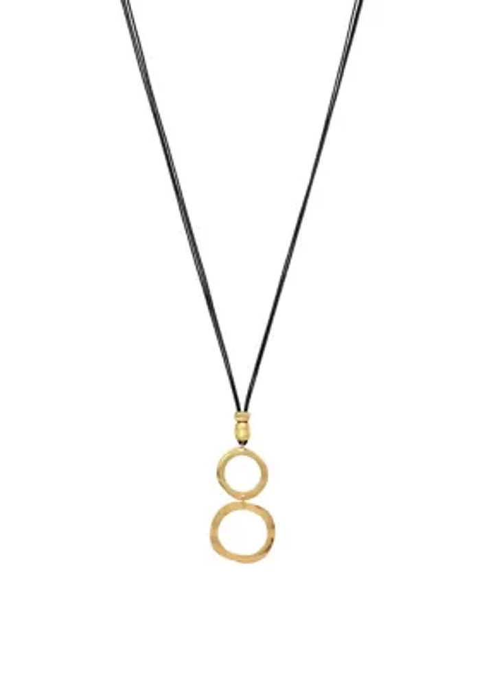 Gold Tone Open Double Ring Long Pendant Necklace