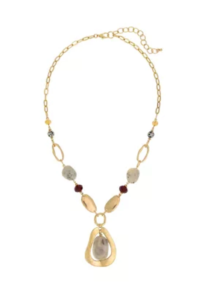 Gold Tone Linked Orbital Pendant Necklace