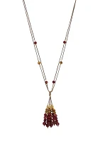 Gold Tone Long Berry/Neutral Bead Tassel Necklace