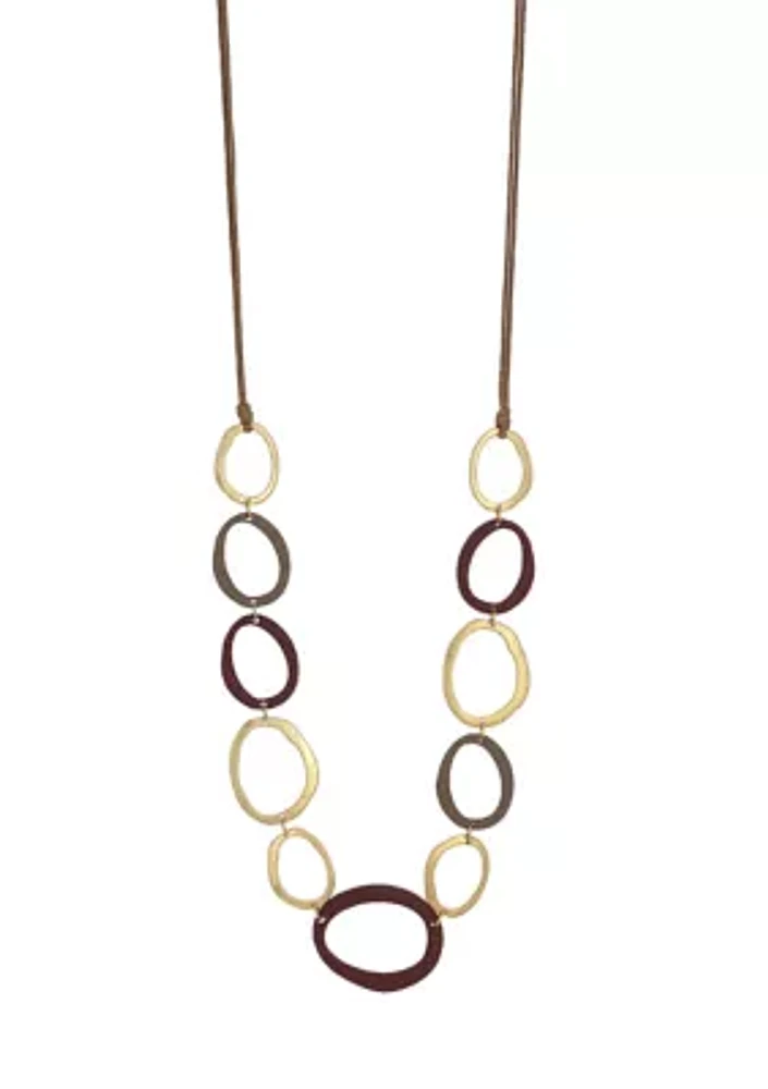 Gold Tone Open Berry/neutral & Metal Linked Necklace