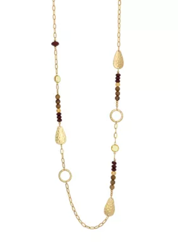 Gold Tone Long Linked Berry Bead Necklace