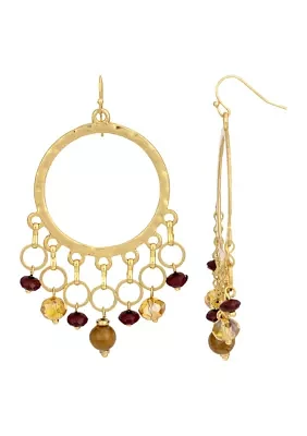 Gold Tone Open Ring Bead Drop Earrings