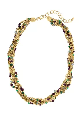 Gold Tone Multi Row Multi Colored Beaded Torsade Necklace