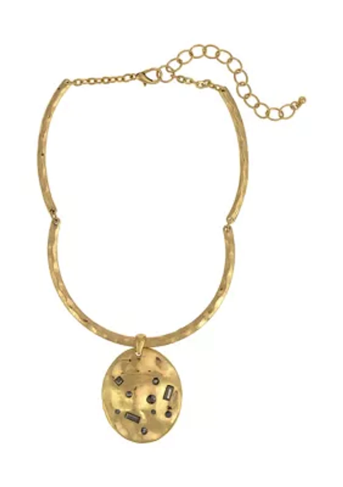 Gold Tone Collar with Hematite Stone Pendant Necklace