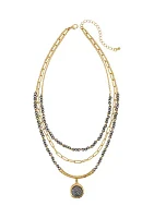 Gold Tone Layered 3 Row Beaded Necklace