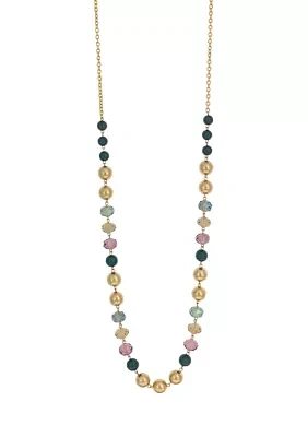 Gold Tone Long Multi Colored Beaded Necklace