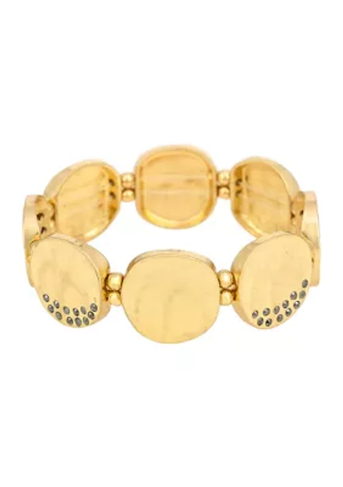 Round Disc with Scattered Stones Stretch Bracelet