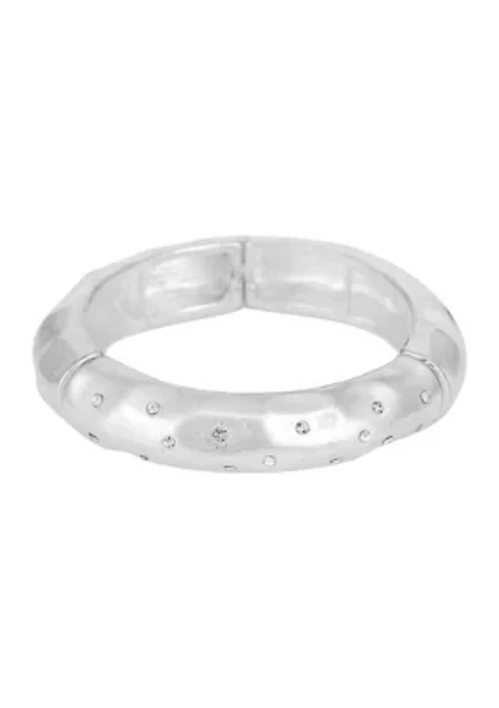 Silver Tone Stretch Bangle with Crystal Accent Stones Bracelet