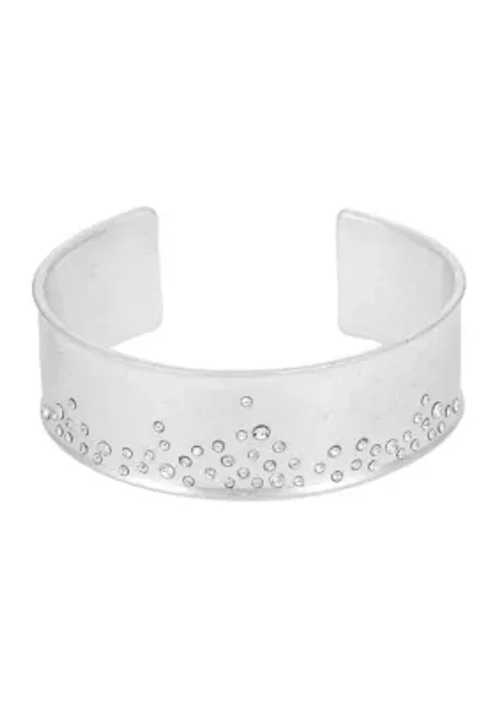 Silver Tone Cuff with Scattered Crystal Stones Bracelet