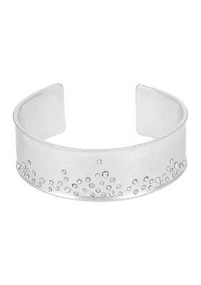 Silver Tone Cuff with Scattered Crystal Stones Bracelet