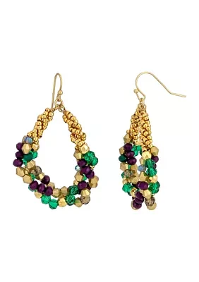 Gold Tone Multi Colored Woven Beaded Hoop Earrings