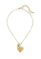 Gold Tone Heart Pendant Open Link Chain Necklace