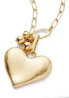 Gold Tone Heart Pendant Open Link Chain Necklace