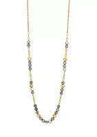 Gold Tone Long Hematite and Gold Beaded Necklace