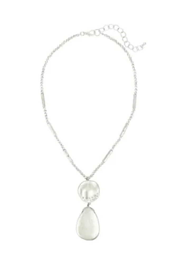 Silver Tone Short Double Drop Pendant Necklace