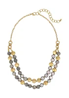 Gold Tone 2 Row Hematite and Gold Beaded Frontal Necklace