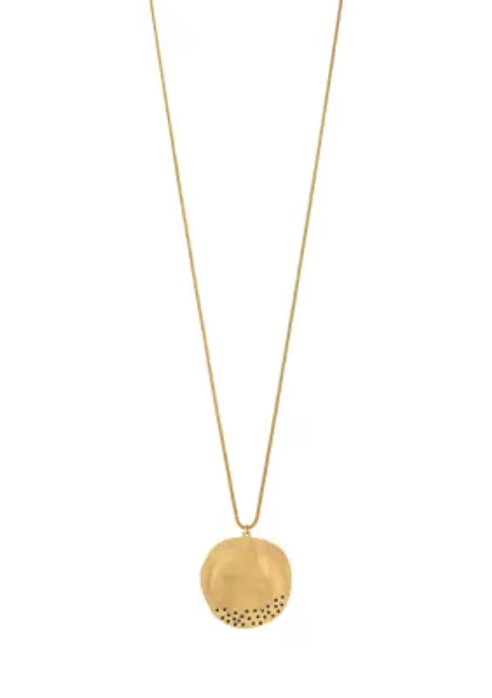 Gold Tone Long Disc Pendant Necklace