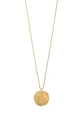 Gold Tone Long Disc Pendant Necklace