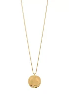 Gold Tone Long Disc Pendant Necklace