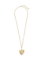 Two Tone Long Heart Inset Pendant Necklace