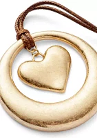 Two Tone Long Heart Inset Pendant Necklace