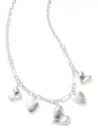 Silver Tone Frontal Heart Drop Charm Necklace