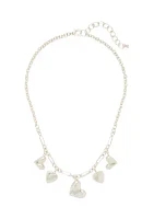 Silver Tone Frontal Heart Drop Charm Necklace