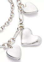 Silver Tone Frontal Heart Drop Charm Necklace