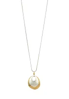 Two Tone Long Hammered Layered Double Donut Disc Pendant Necklace