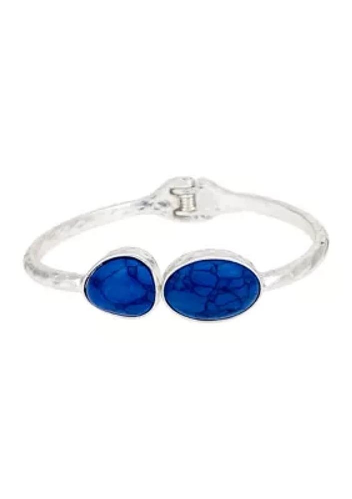 Silver Tone Blue Stone Hinged Cuff Bracelet