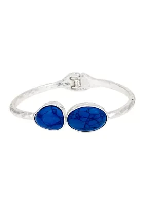 Silver Tone Blue Stone Hinged Cuff Bracelet