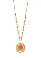 Gold-Tone Long Coral Multi Bead with Orbital Coral Pendant Necklace