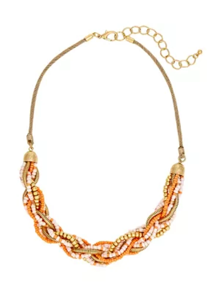 Gold-Tone Multi Coral Bead Twisted Torsade Necklace