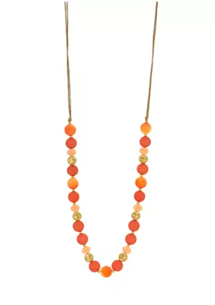 Gold-Tone Long Coral Bead Necklace