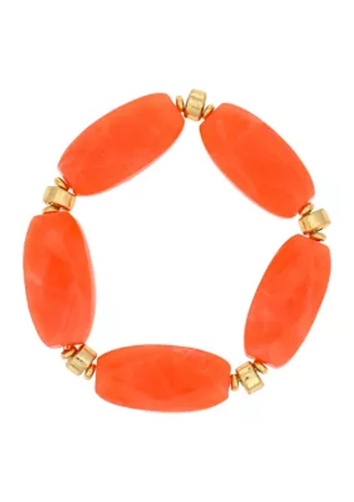 Gold-Tone Chunky Coral Bead Stretch Bracelet