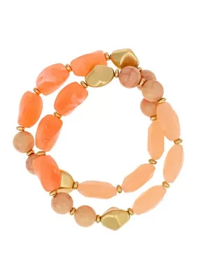 Gold-Tone Coral Multi Beaded Stretch Bracelet Set