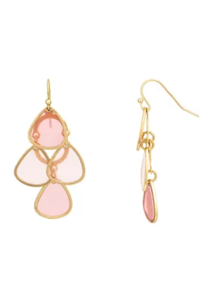 Gold Tone Multi Coral Teardrop Kite Earrings