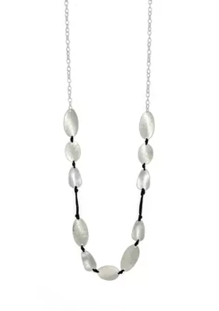 Silver-Tone Long Linked Hammered Oval Disc Necklace