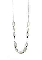 Silver-Tone Long Linked Hammered Oval Disc Necklace