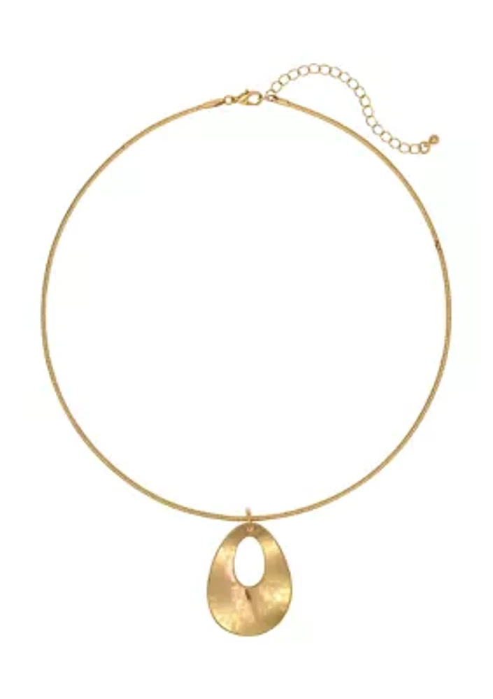 Neckwire with Open Oval Disc Pendant Drop Necklace