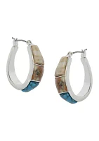 Silver Mixed Stone Hoop Earrings