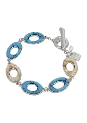 Silver Mixed Stone Oval Link Bracelet