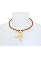 Starfish Pendant Leather Wire Necklace