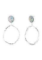 Silver Tone Abalone Hoop Drop Earrings