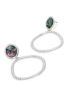 Silver Tone Abalone Hoop Drop Earrings