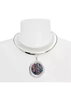 Silver Tone Abalone Pendant Collar Necklace