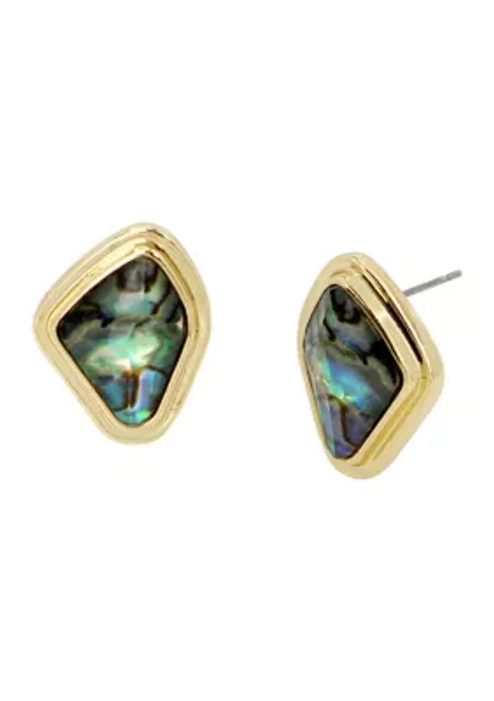 Gold Tone Abalone Molten Stud Earrings